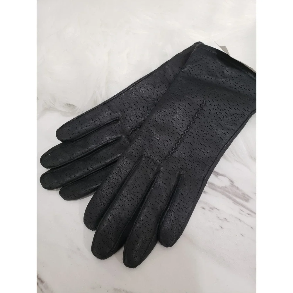 NWT Fownes Genuine Leather Gloves Women's Black Size 6.5 Zigzap 9522 Driving